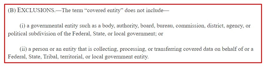 Congress Gov ADPPA text: Exclusions section