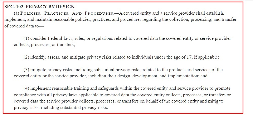 Congress Gov ADPPA text: Privacy By Design section