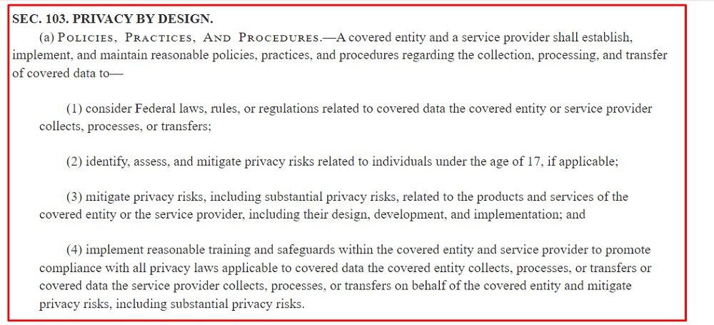 Congress Gov ADPPA text: Privacy By Design section
