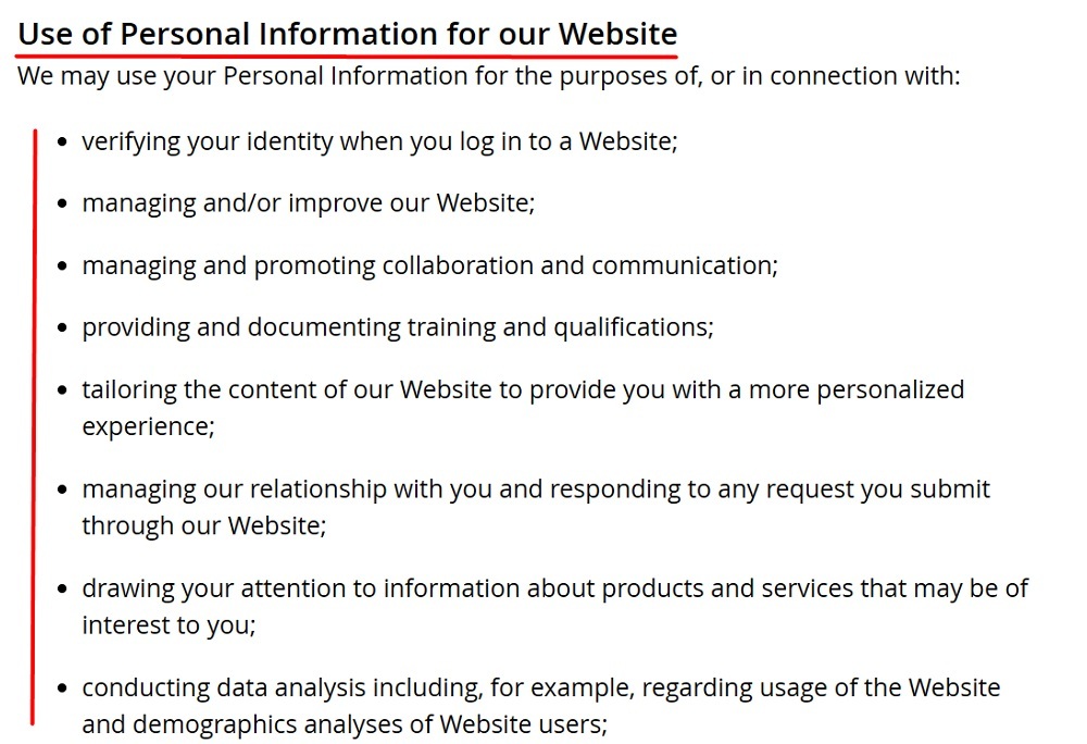 Deloitte Privacy Notice: Use of Personal Information for our Website clause
