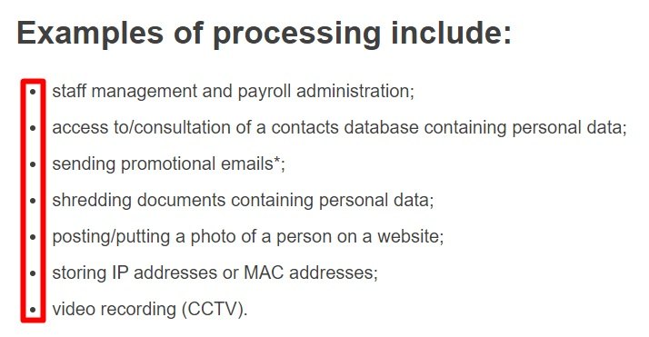 European Commission: Examples of data processing