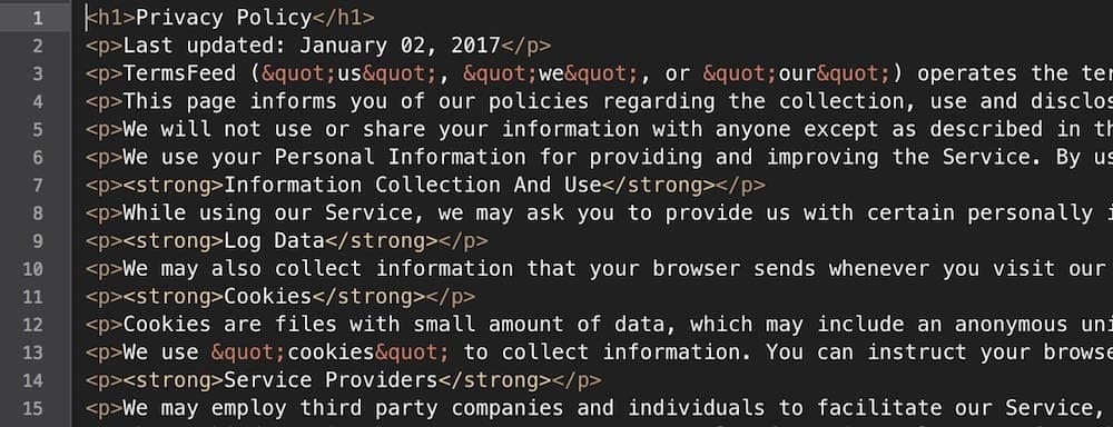 Example of the Generated Privacy Policy HTML
