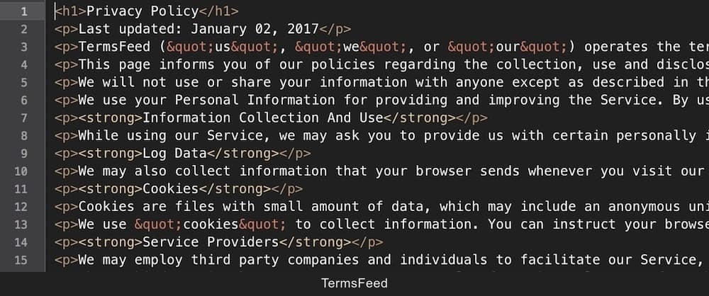 Example of the Generated Privacy Policy HTML