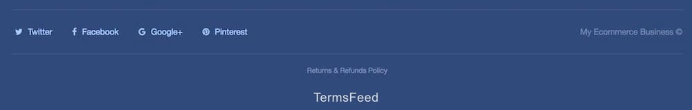 Example of a website footer section with link to a Return & Refund Policy