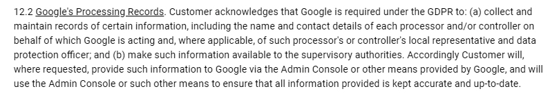 Firebase Data Processing and Security Terms: Google's Processing Records clause