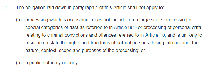 GDPR Info: Article 27 Section 2 - Representatives of controllers or processors not established in the Union