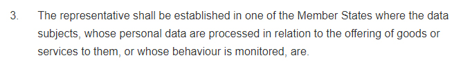 GDPR Info: Article 27 Section 3 - Representatives of controllers or processors not established in the Union