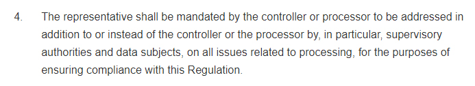 GDPR Info: Article 27 Section 4 - Representatives of controllers or processors not established in the Union