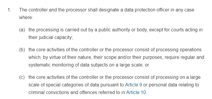 GDPR Info: Article 37 Section 1 - Designation of the Data Protection Officer