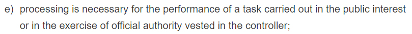 GDPR Info: Article 6 Section 1e - Lawfulness of Processing