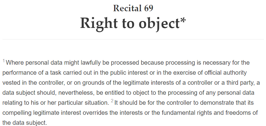 GDPR Info: Recital 69 - Right to Object