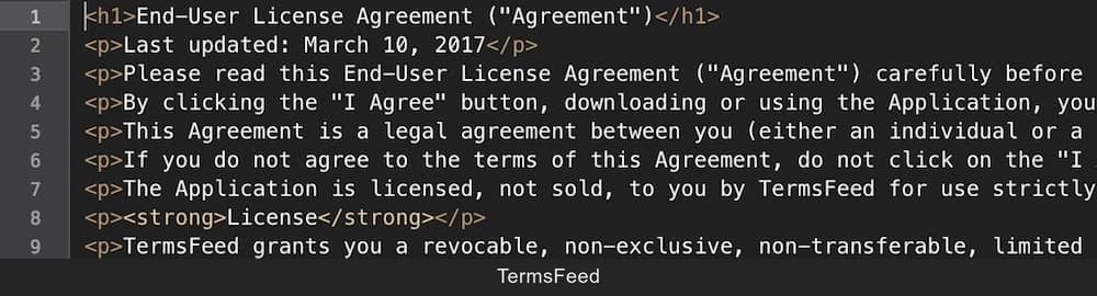Generated EULA in HTML format