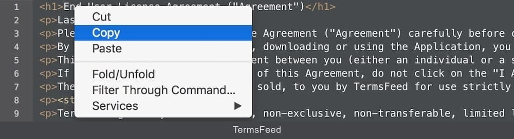 Right-click > Copy to copy the generated EULA