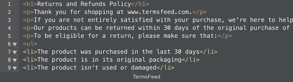 Select all HTML of the generated Return & Refund Policy