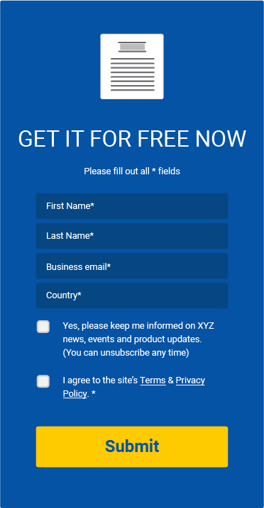 Generic example: Free content form with checkbox to agree