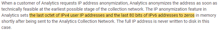 Google Analytics Help: IP Anonymization summary