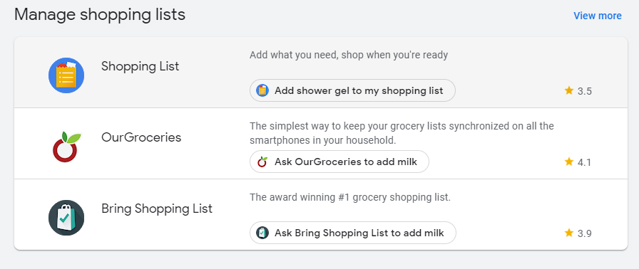 Screenshot of shopping list apps on Google Play