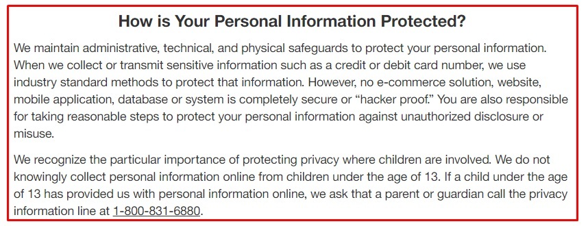 Target Privacy Policy: How is Your Personal Information Protected clause