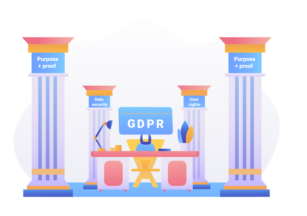 TermsFeed illustration of a desk and pillars to represent pillars of GDPR