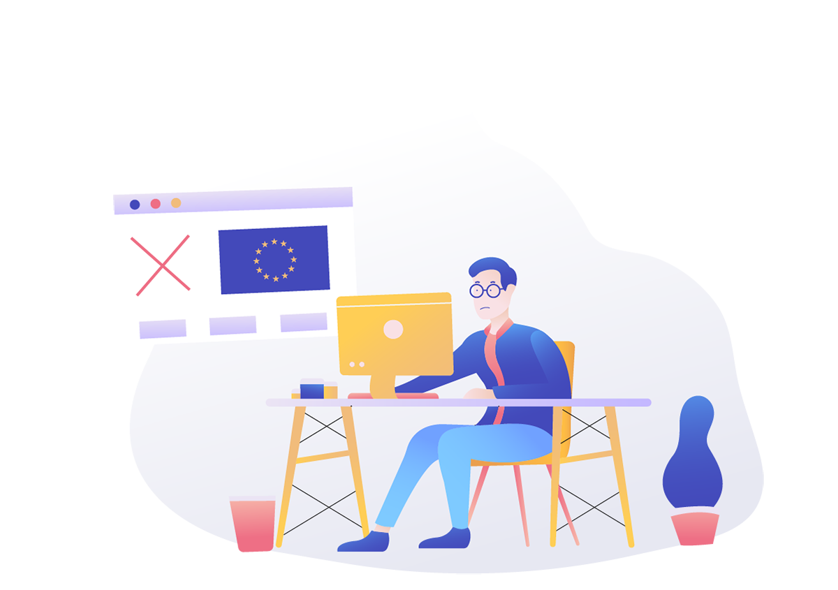 TermsFeed illustration of man at computer with website blocked in EU