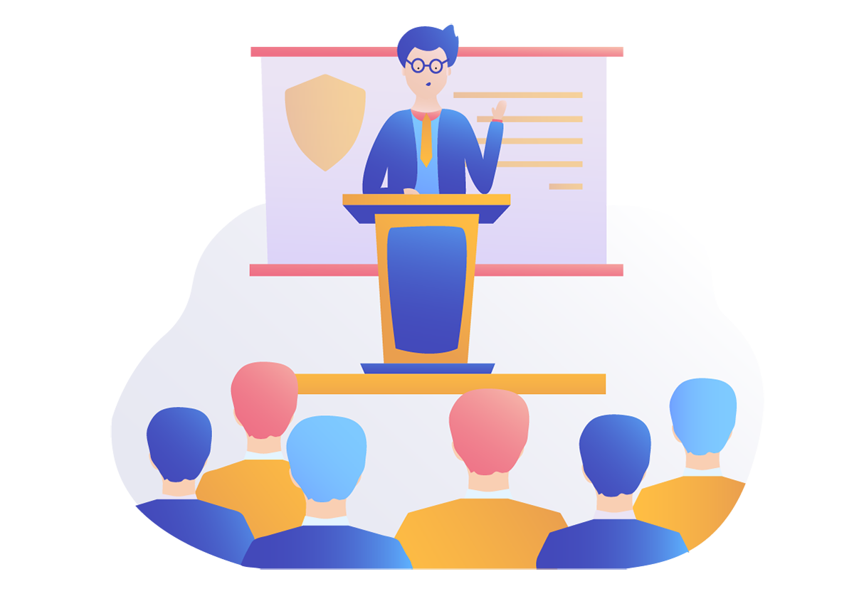 TermsFeed illustration of a man giving a presentation