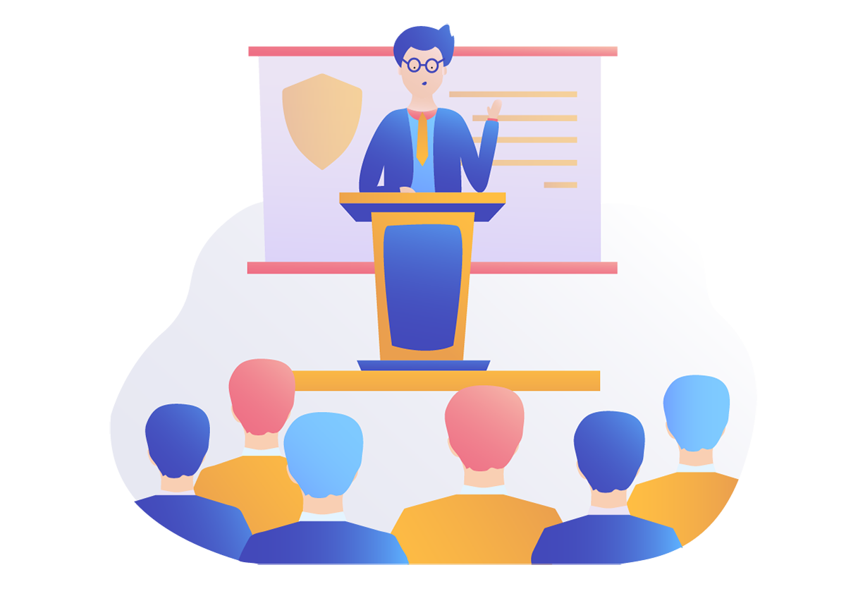TermsFeed illustration of a man giving a presentation