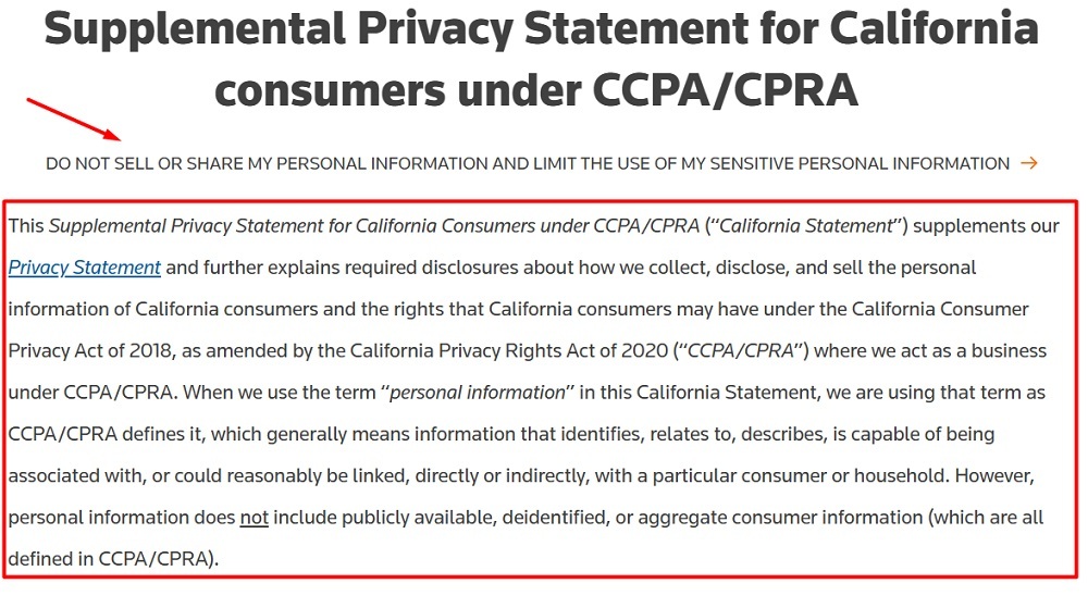 Thomson Reuters Privacy Statement: Supplemental Privacy Statement for California consumers under CCPA CPRA - Intro clause