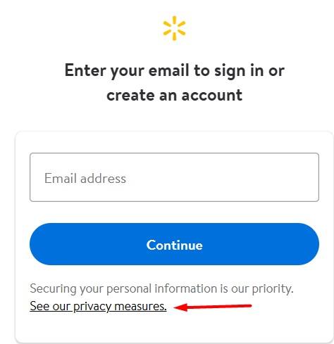 Walmart Create Account form with Privacy Policy link highlighted