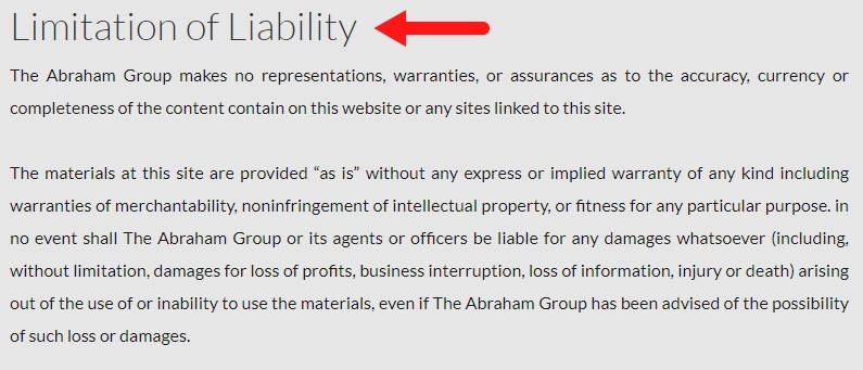 Abraham Group Limitation of Liability disclaimer