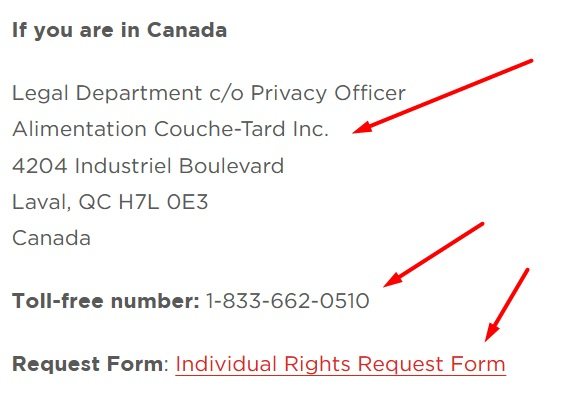 Alimentation Couche-Tard Privacy Policy: Who can you contact with privacy questions clause