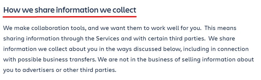 Atlassian Privacy Policy: How we share information we collect clause