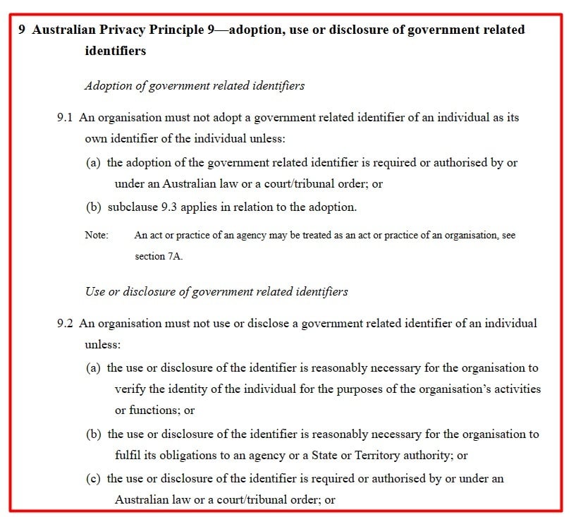 Australian Government Federal Register of Legislation: Privacy Act 1988 Principle 9
