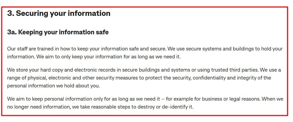 Commonwealth Bank Privacy Statement: Securing Your Information Keeping your Information safe clause