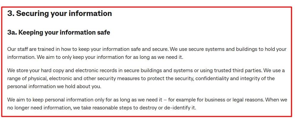 Commonwealth Bank Privacy Statement: Securing Your Information Keeping your Information safe clause