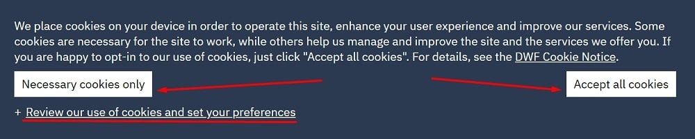 DFW Group Cookie consent notice