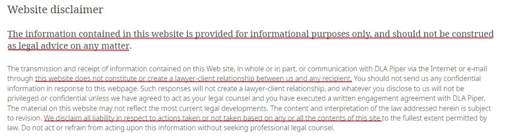 DLA Piper Law: Website disclaimer with legal disclaimer