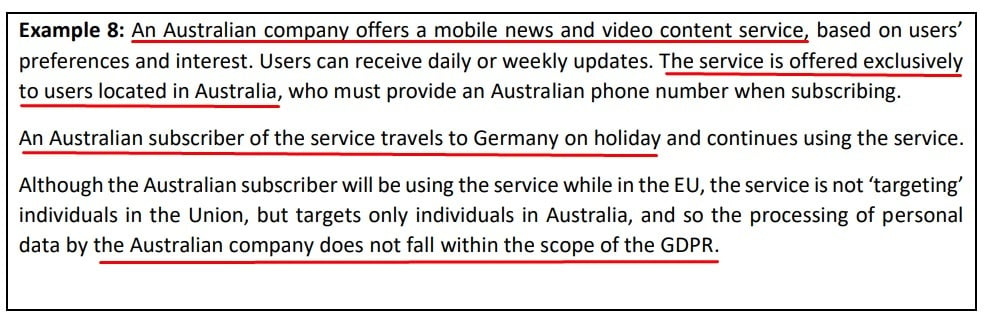 EDPB Guidelines on the Territorial Scope of the GDPR: Data subjects in the Union example 8