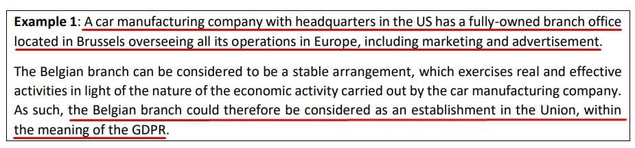 EDPB Guidelines on the Territorial Scope of the GDPR: Establishment in the Union example 1