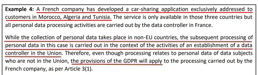 EDPB Guidelines on the Territorial Scope of the GDPR: Processing personal data carried out in context of activities of an establishment - Example 4