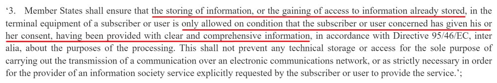 EUR-Lex ePrivacy Directive Article 5 3 with the beginning highlighted
