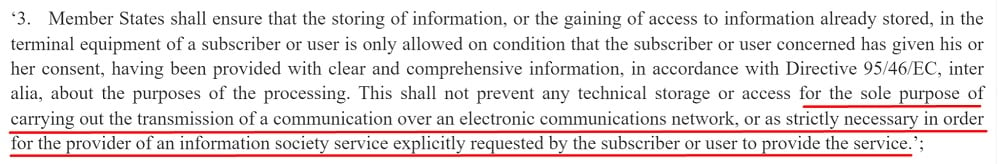 EUR-Lex ePrivacy Directive Article 5 3 with the ending highlighted
