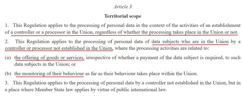 EUR-Lex GDPR: Article 3 - Territorial Scope - Updated
