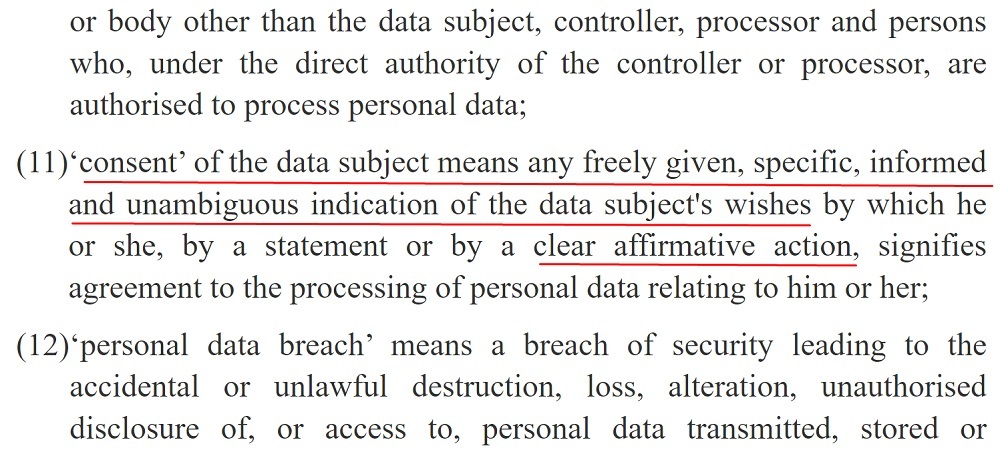 EUR-Lex GDPR Article 4 Sections 11 and 12