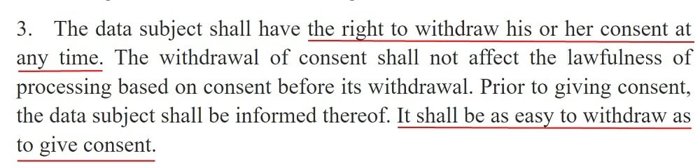 EUR-Lex GDPR Article 7 Section 3