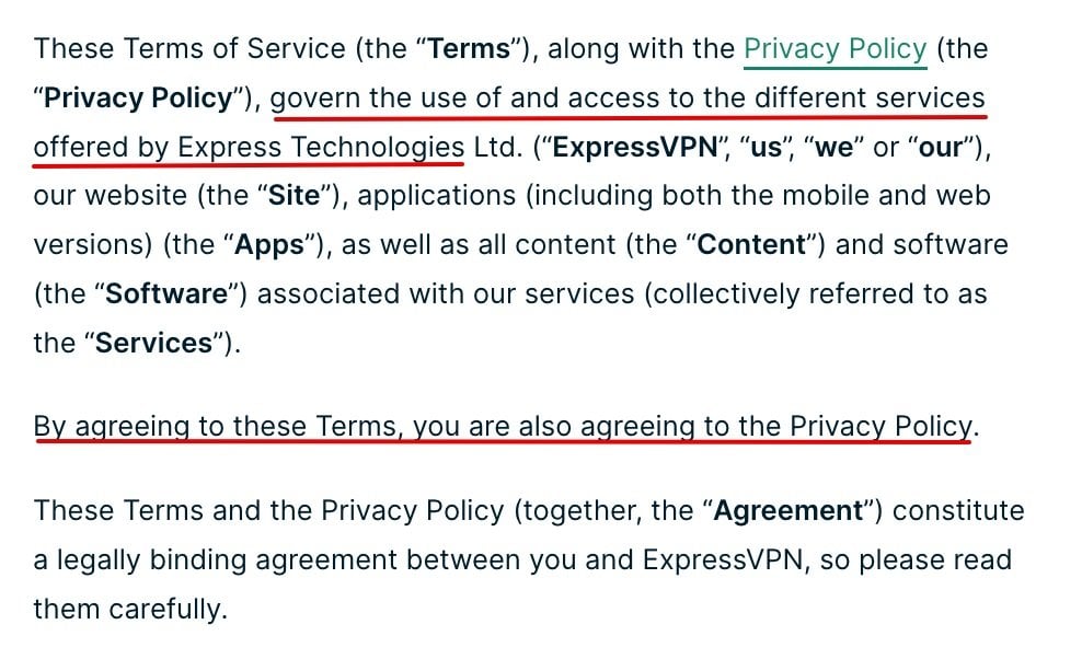 ExpressVPN Terms of Service: Introduction clause