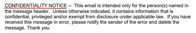 Generic email confidentiality disclaimer