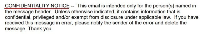 Generic email confidentiality disclaimer