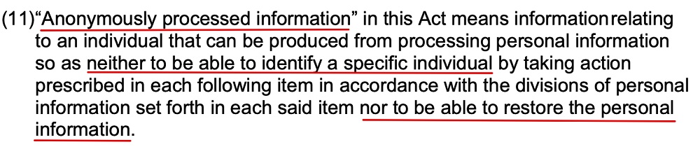 Japan Personal Information Protection Commission: Amended APPI - Article 2 Section 11 - Definition of Anonymously processed information