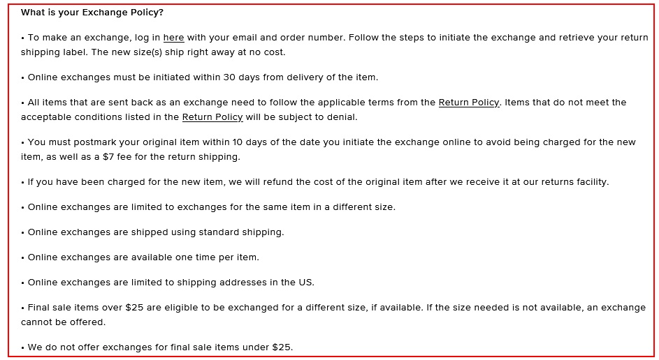 Lulus Exchange Policy excerpt