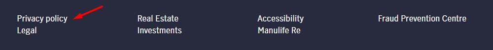 Manulife website footer with Privacy Policy link highlighted